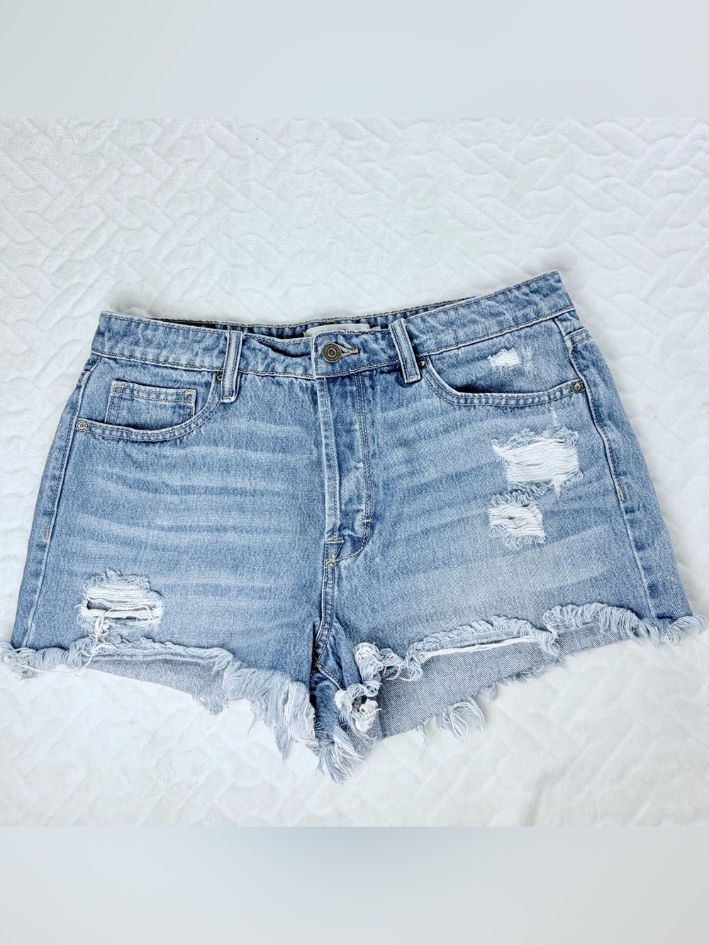 Hidden Los Angeles High Rise Button Fly Distressed Denim Cutoff Shorts Size L